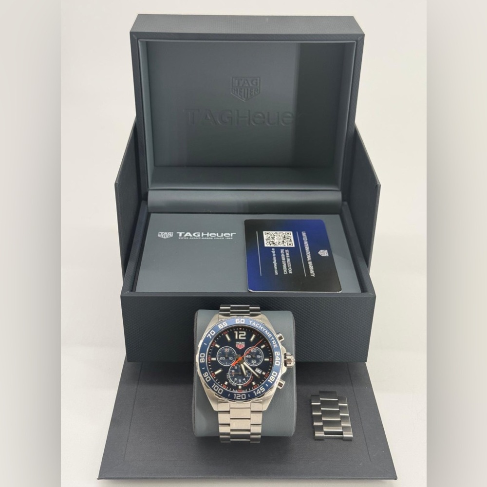 Tag Heuer Men's Silver Stainless Steel Watch with Blue Dial